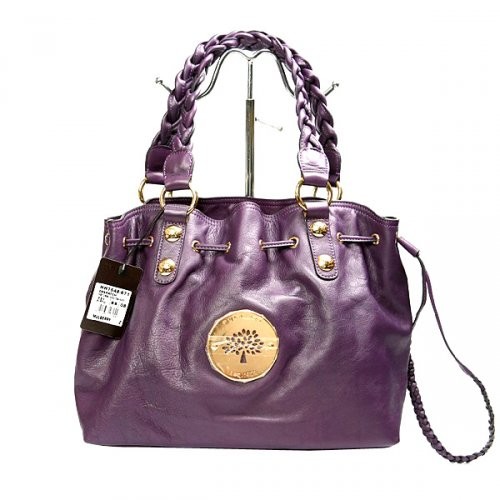 Mulberry Women Daria Drawstring Leathers Tote Bag Purple - Click Image to Close